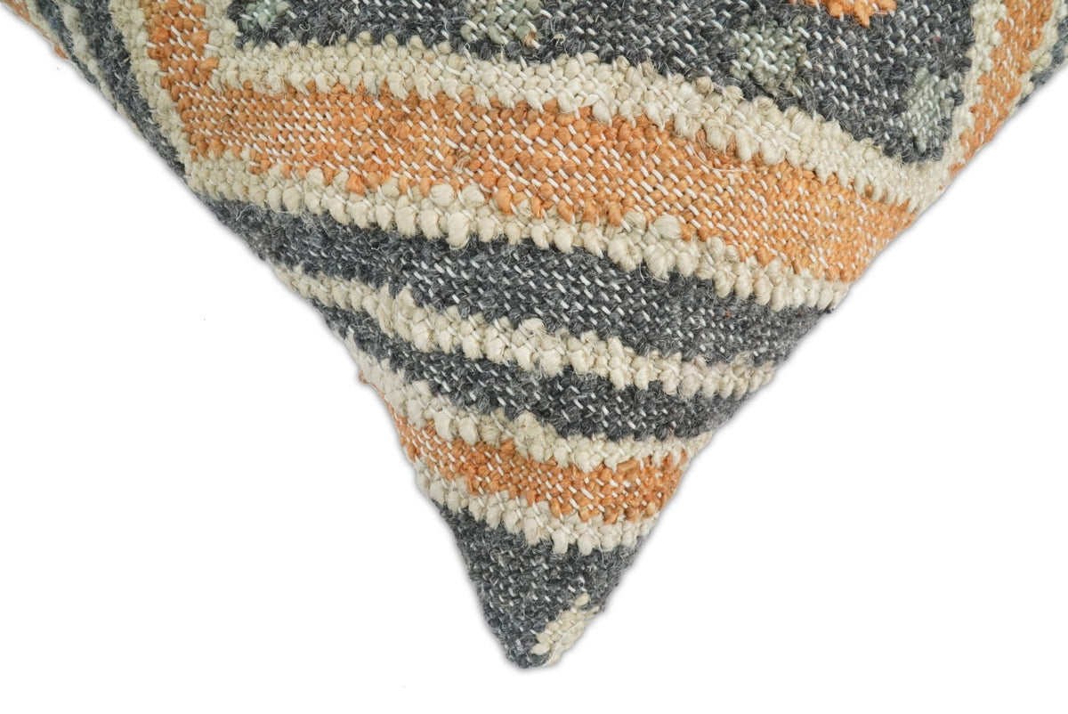 Hand Woven Boho Rust and Charcoal Jute and Wool Tribal Accent  Pillow, Cushion | PL11