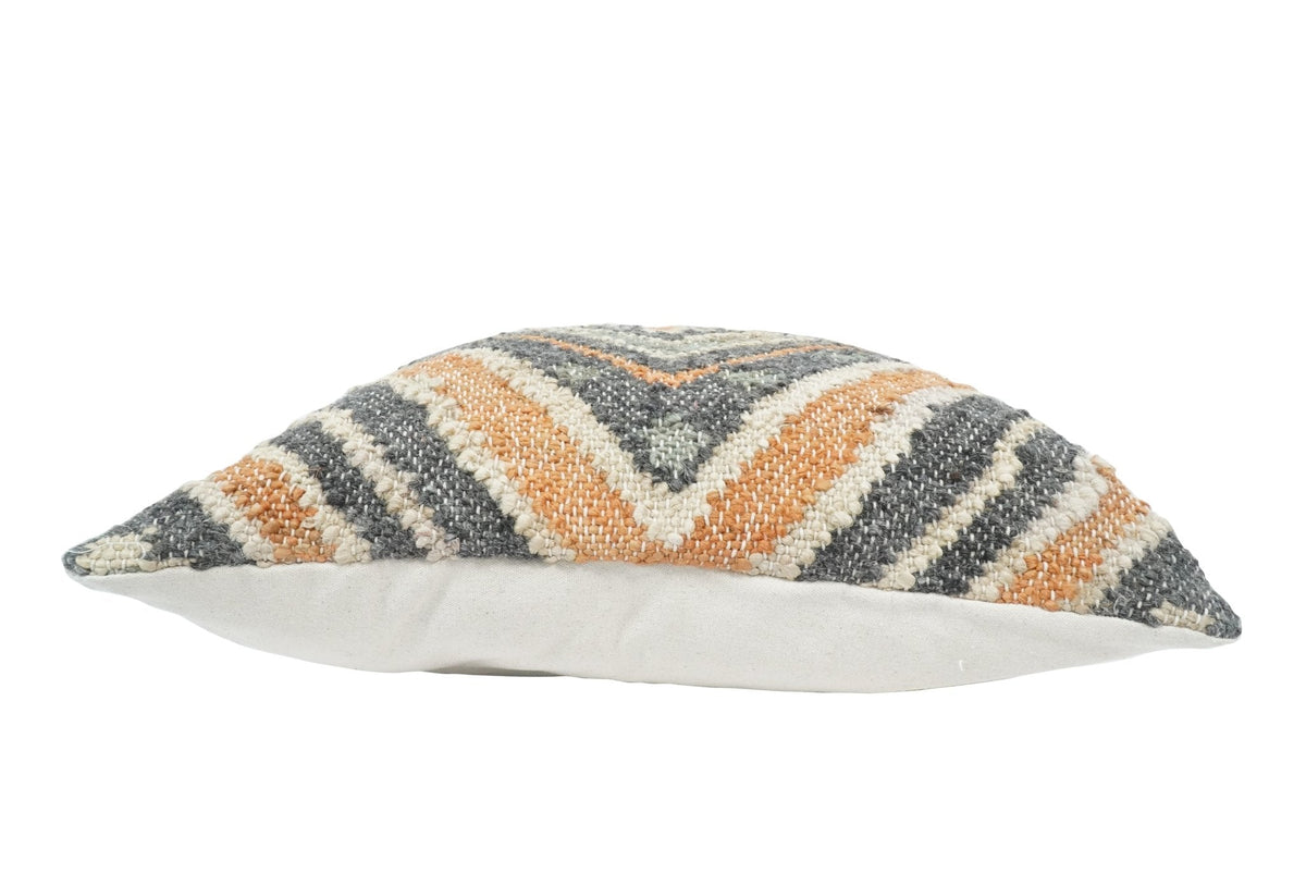 Hand Woven Boho Rust and Charcoal Jute and Wool Tribal Accent  Pillow, Cushion | PL11