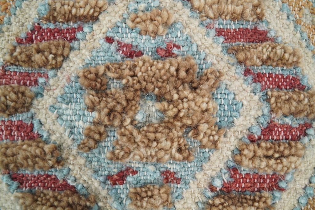 Hand Woven Boho Tribal Accent Mustard and Blue Jute and Wool Pillow, Cushion | PL13