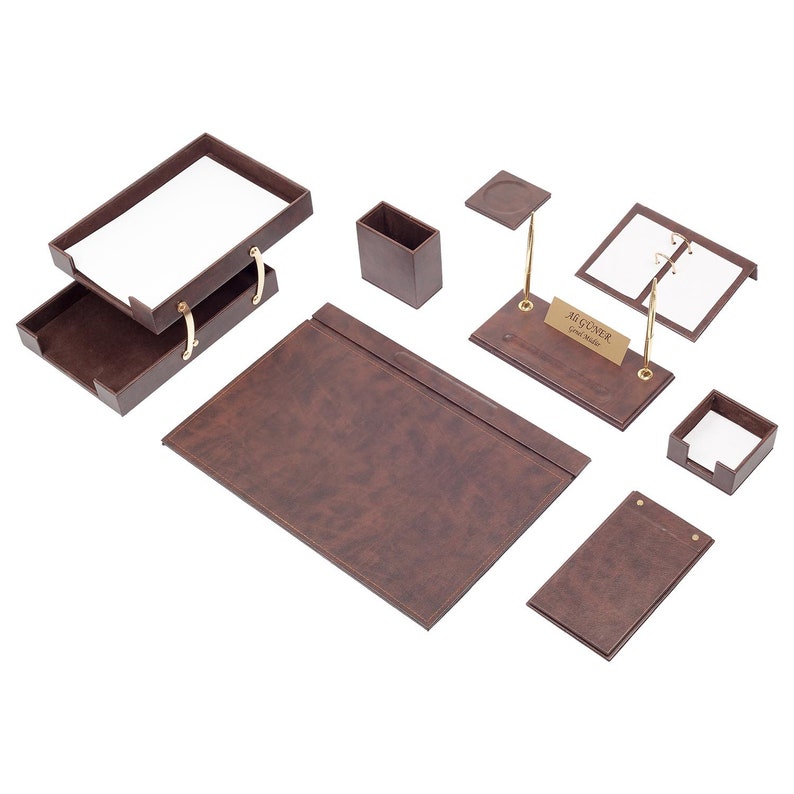 MOOG Leather Desk Set - Double Document Tray- Brown - 10 PCS