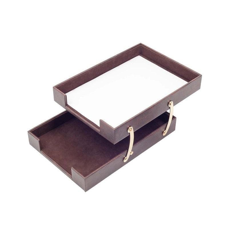 MOOG Leather Desk Set - Double Document Tray- Brown - 10 PCS
