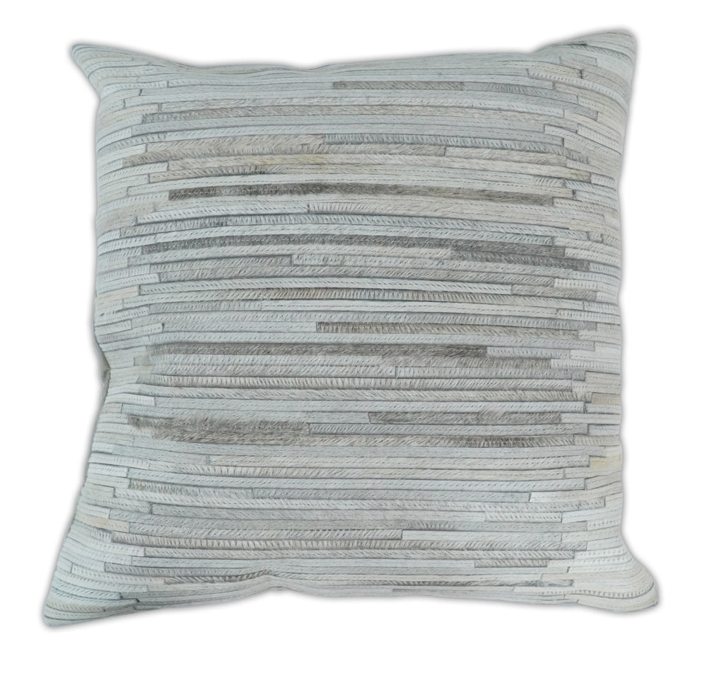 Modern Stripes Ivory and Gray Genuine leather Pillow with Insert, Cushion | PL16