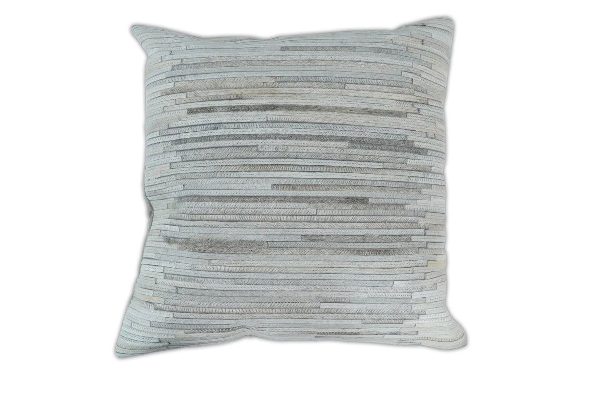 Modern Stripes Ivory and Gray Genuine leather Pillow with Insert, Cushion | PL16