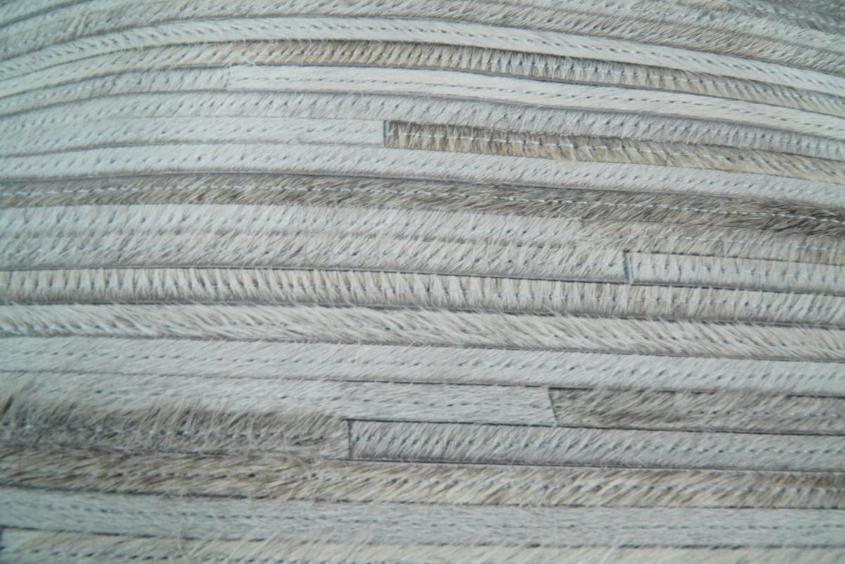 Modern Stripes Ivory and Gray Genuine leather Pillow with Insert, Cushion | PL16